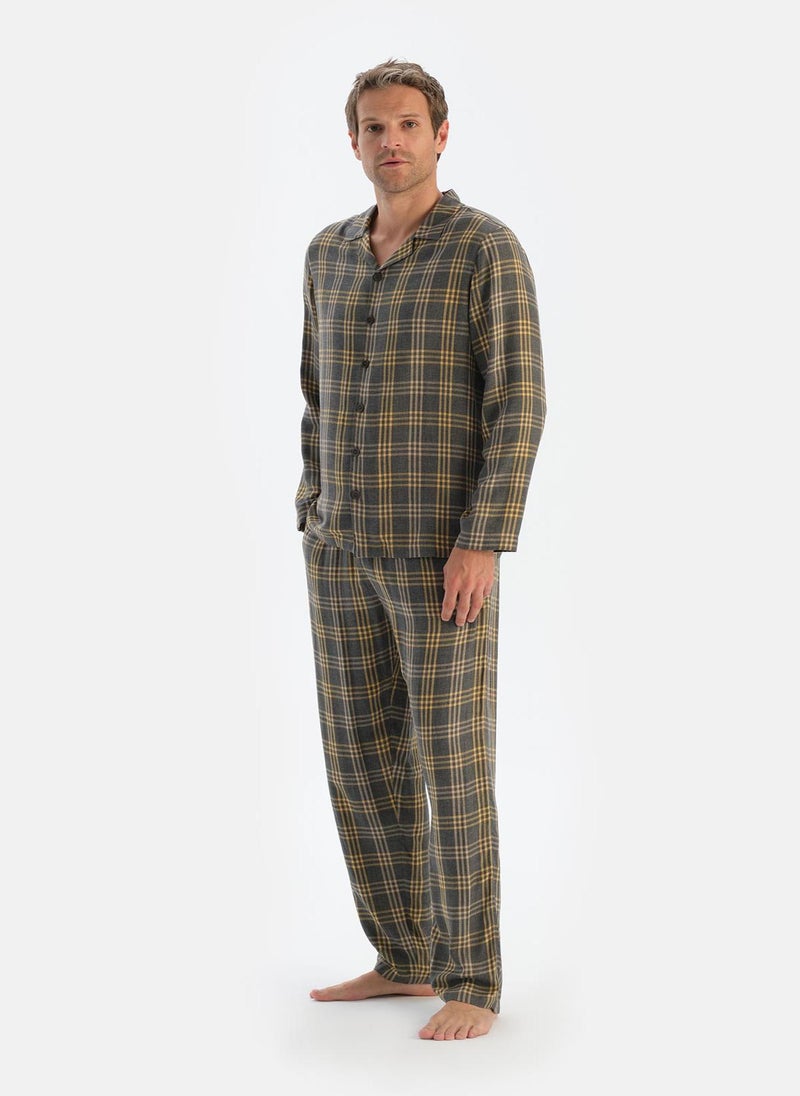 Plaid Print Trousers Flanel Woven Mid Rise Sleepwear
