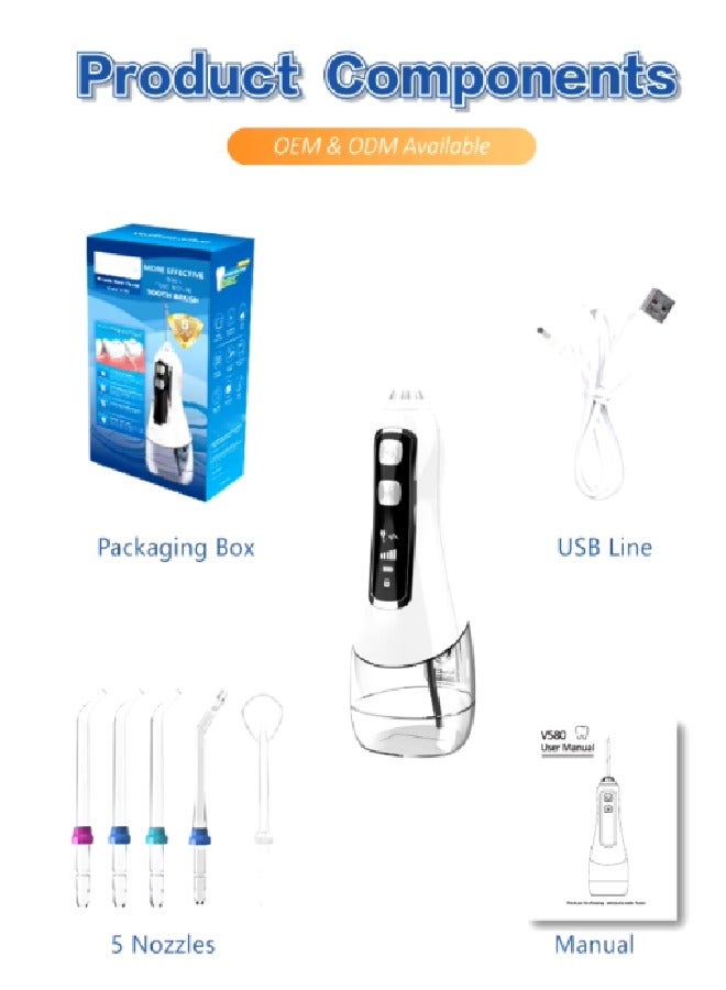 320ml Tank Cordless Water Flosser Professional Dental Oral Irrigator Portable and Rechargeable IPX7 Waterproof Water Flossing for Teeth Cleaning Electric Dental Water Flosser Teeth Cleaner White