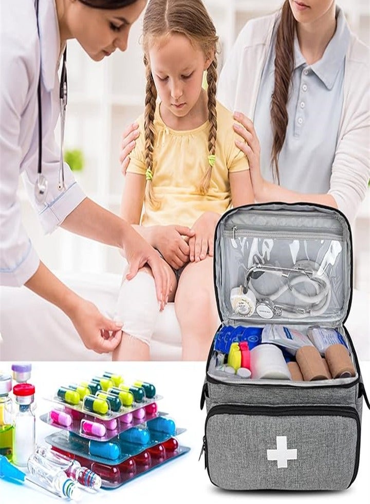 Large capacity medicine box, layered home first aid kit, portable fabric storage bag, waterproof large size, home travel medicine bag