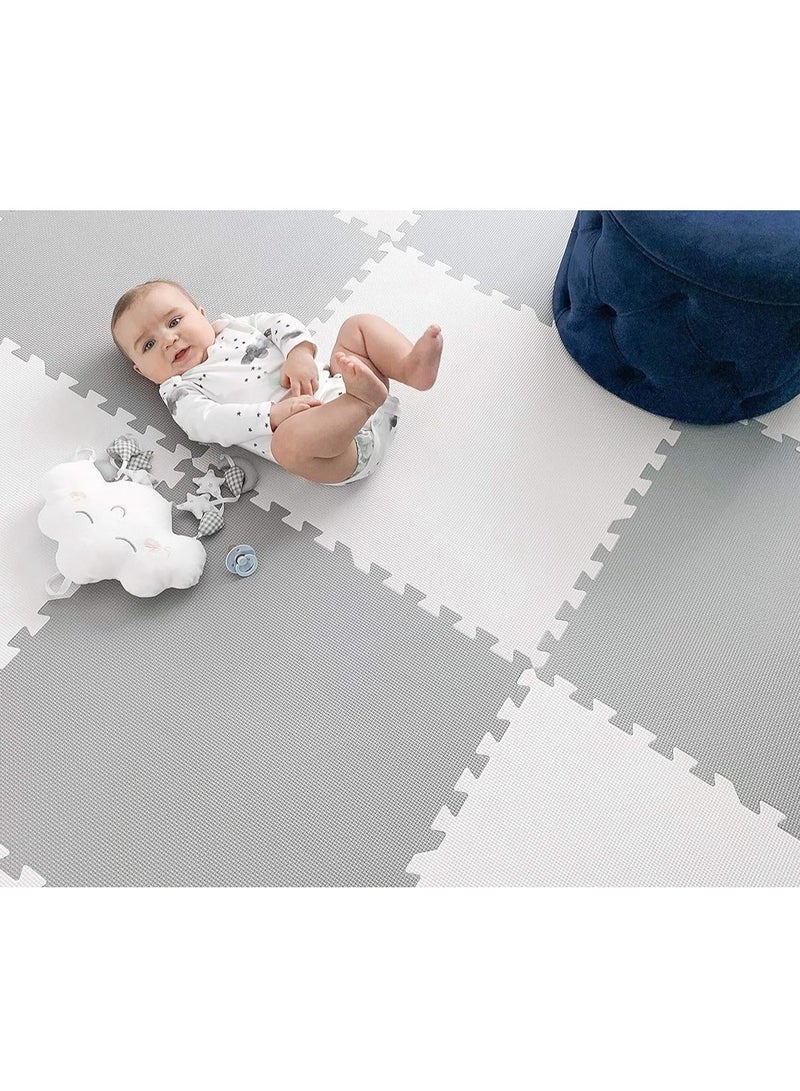 Extra Large and Thick Eva Foam Interlocking Puzzle Mats Play Mats for Infants Toddlers Kids Babies Crawling Tummy Time 100x100x2.5cm (Grey and White, 1pc))