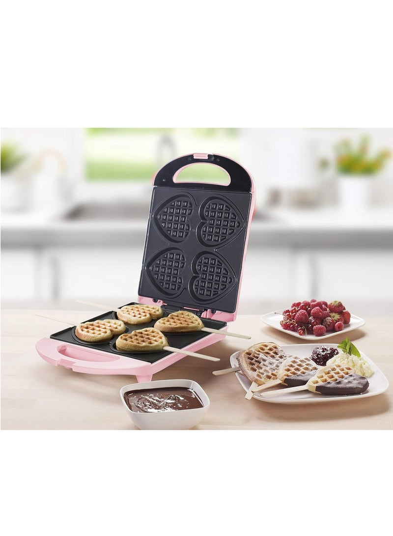 Waffle Iron for Heart Waffles on Handle, 780W, Pink