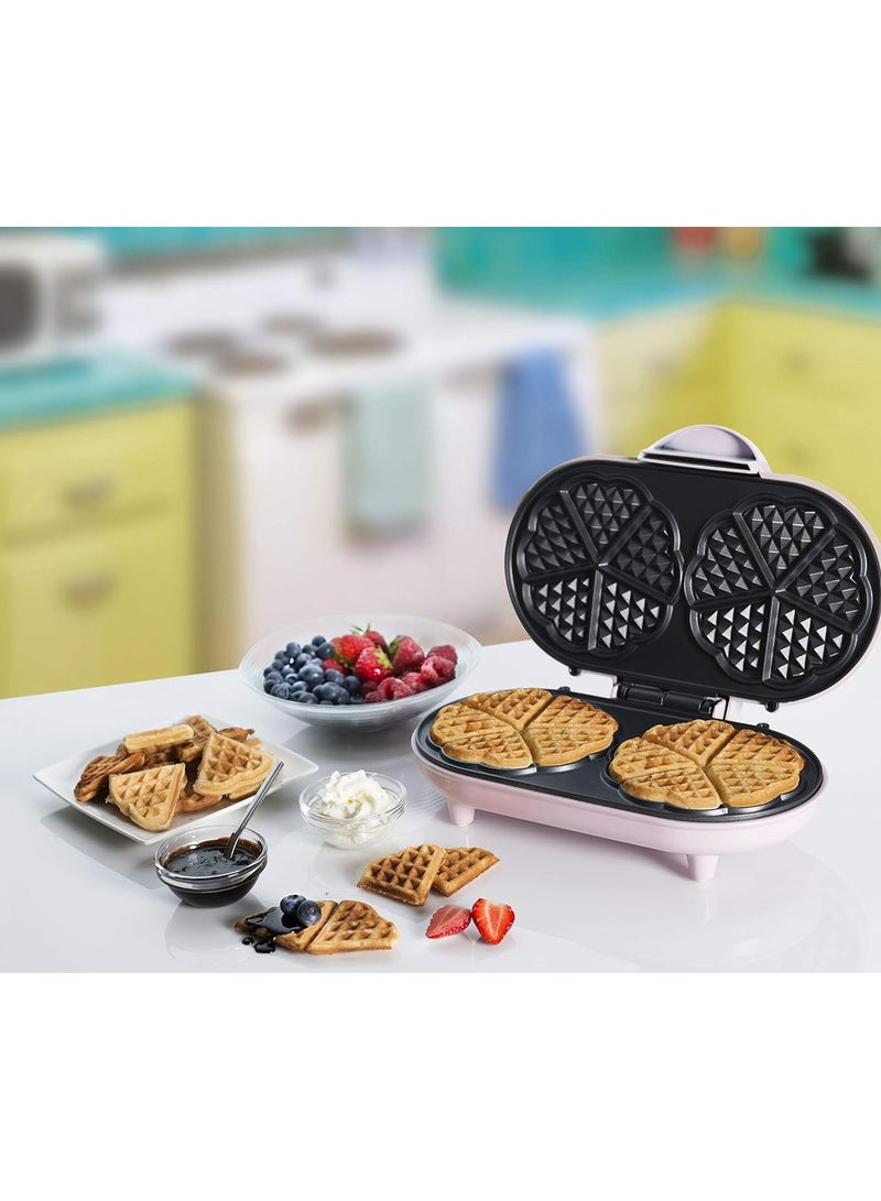 Double Waffle Iron for Classic Heart Waffles - 1000 Watt, Pink