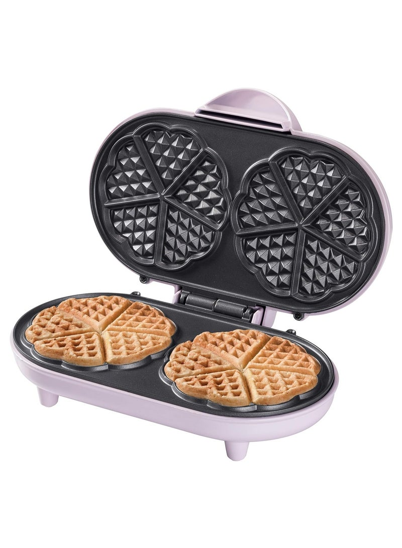 Double Waffle Iron for Classic Heart Waffles - 1000 Watt, Pink