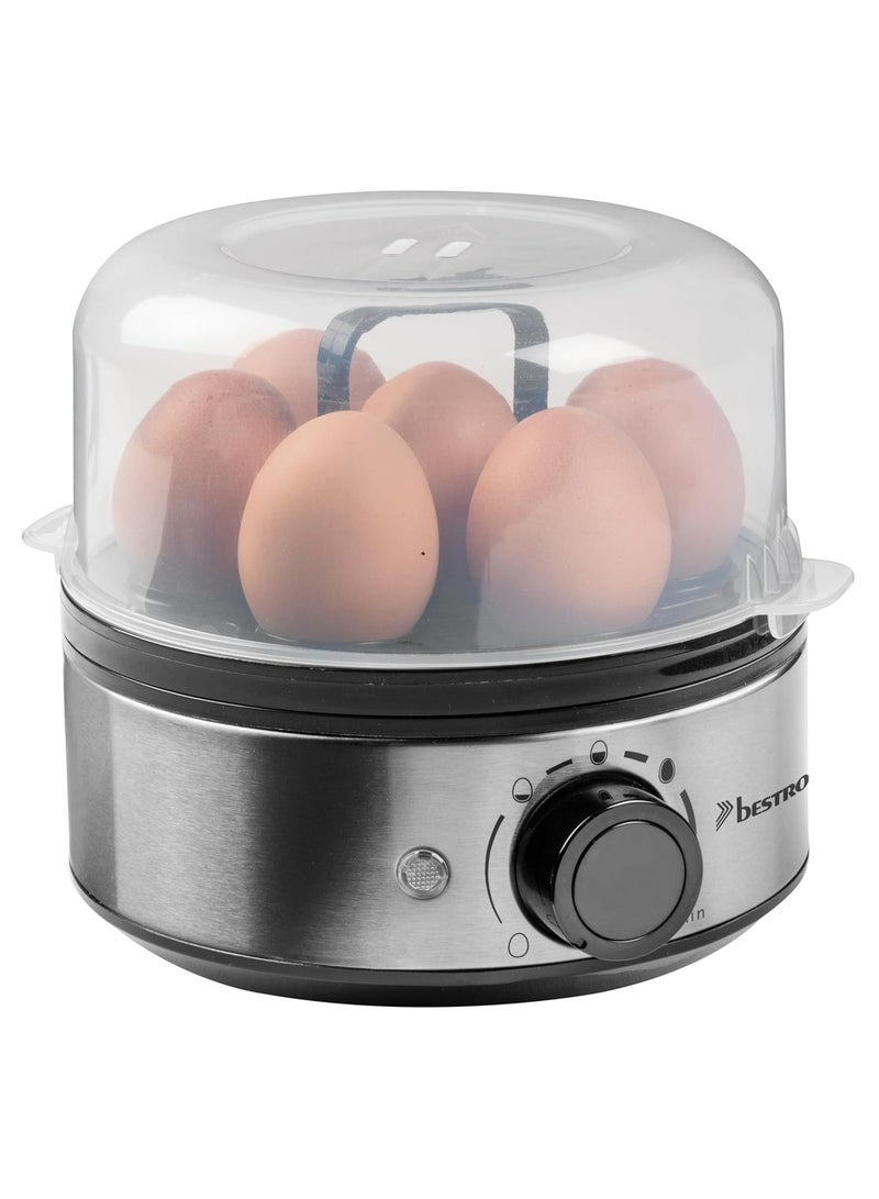 Egg Cooker for 7 Eggs with Beep, Dry Run Protection, Adjustable Hardness, Silver