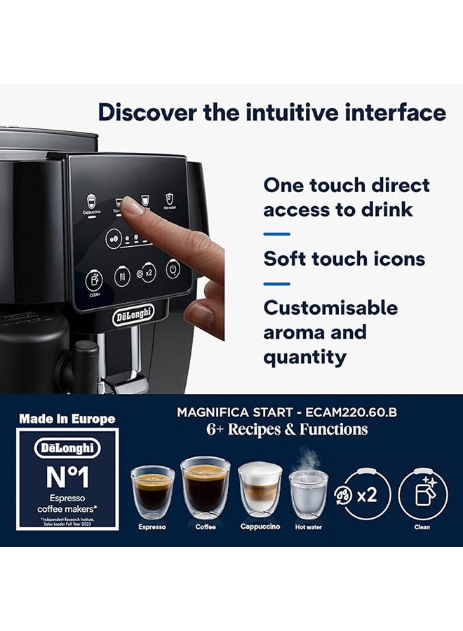 Coffee Machine MAGNIFICA START Fully Automatic Bean to Cup Coffee Machine, 6+ Functions, Ideal for Espresso, Americano, Cappuccino, Latte, Macchiato & Many More Coffee Recipes, 1.8 L 240 W ECAM22060B Black