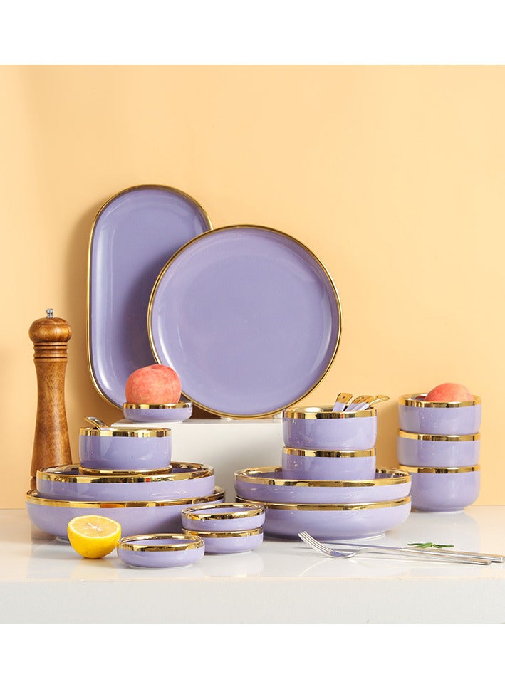 Elegant Marble Gold Rim 18-Piece Dinnerware Set for 3-4 People - Premium Porcelain Set