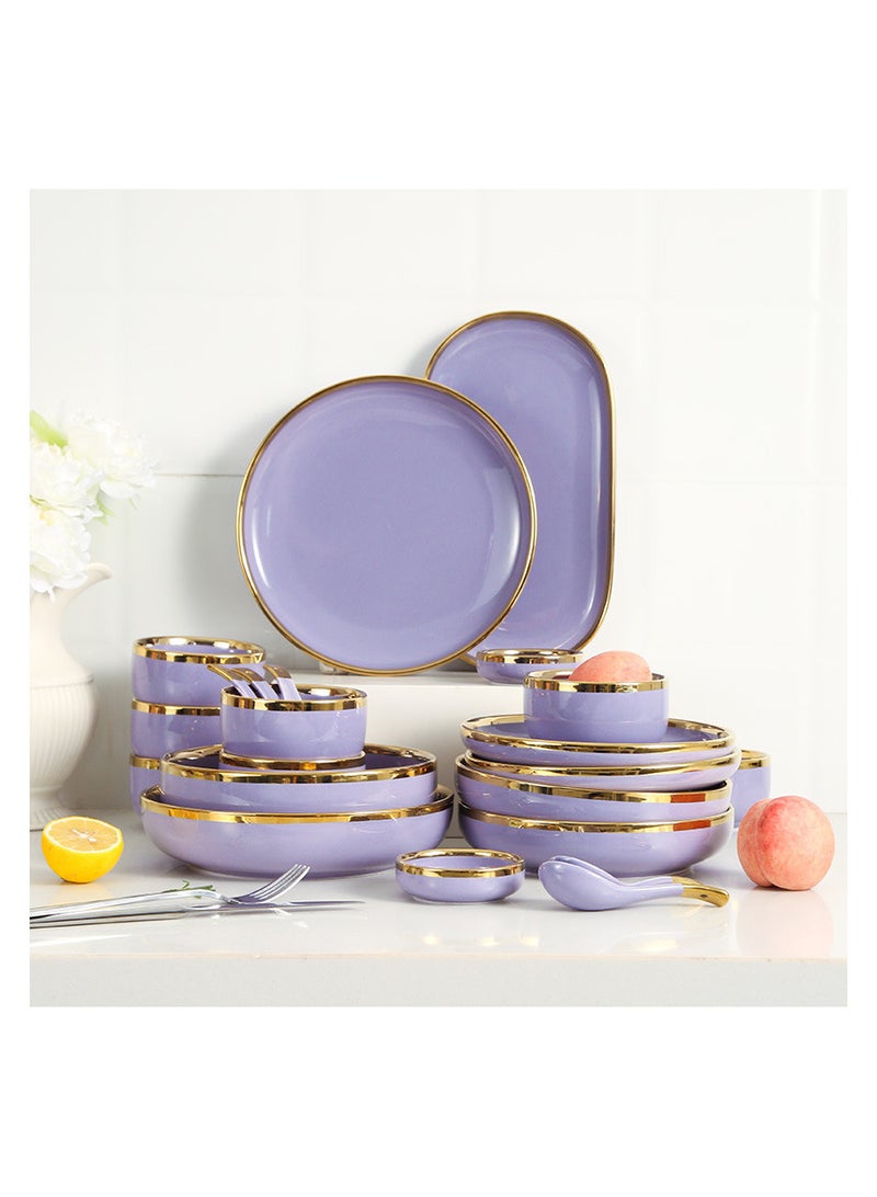 Elegant Marble Gold Rim 18-Piece Dinnerware Set for 3-4 People - Premium Porcelain Set