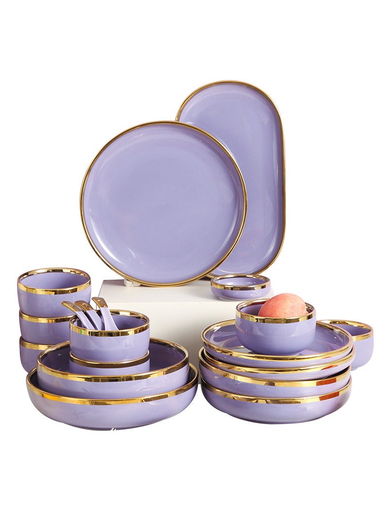 Elegant Marble Gold Rim 18-Piece Dinnerware Set for 3-4 People - Premium Porcelain Set