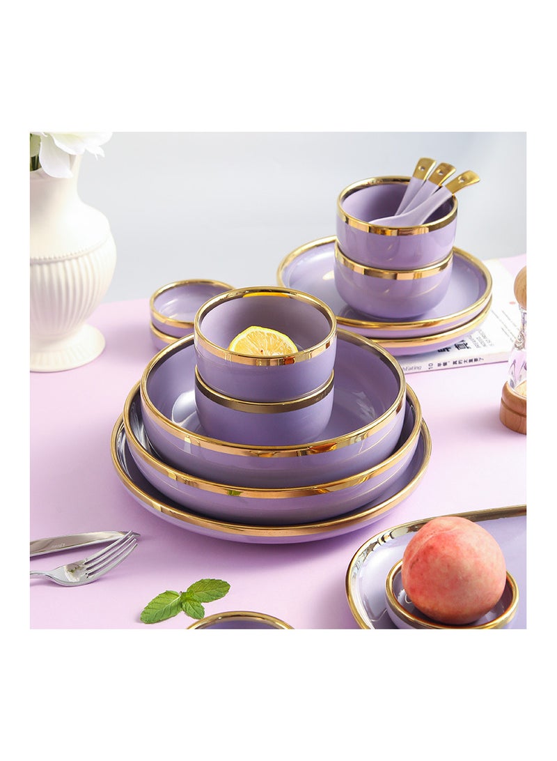Elegant Marble Gold Rim 18-Piece Dinnerware Set for 3-4 People - Premium Porcelain Set