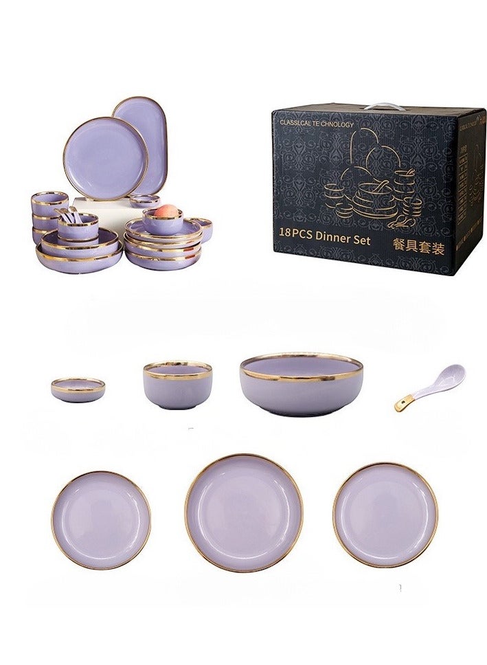 Elegant Marble Gold Rim 18-Piece Dinnerware Set for 3-4 People - Premium Porcelain Set