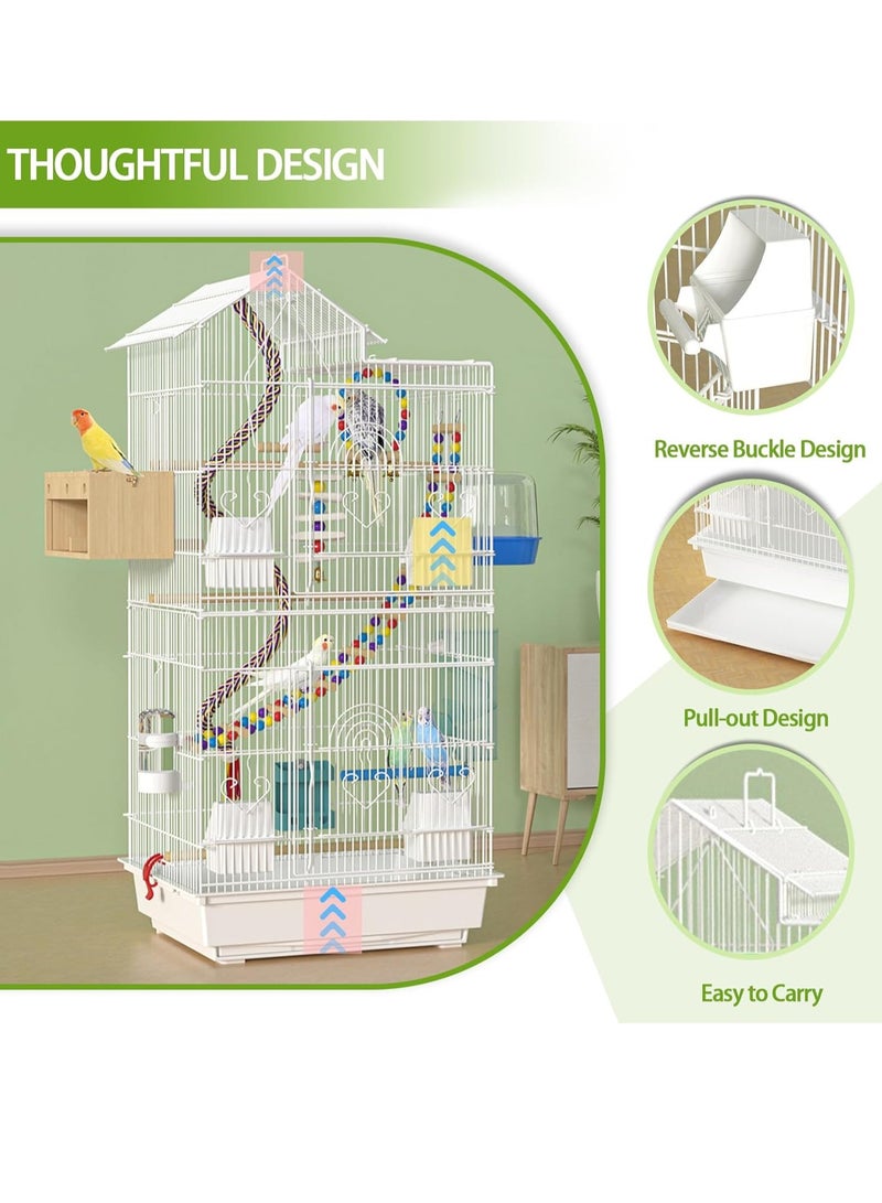 100cm Wrought Iron Bird Cage Open-Top Parrot Cage with Rolling Stand for Parakeets Cockatiels Budgies Parrotlets Lovebirds Canary Small-Sized Birds Parrots