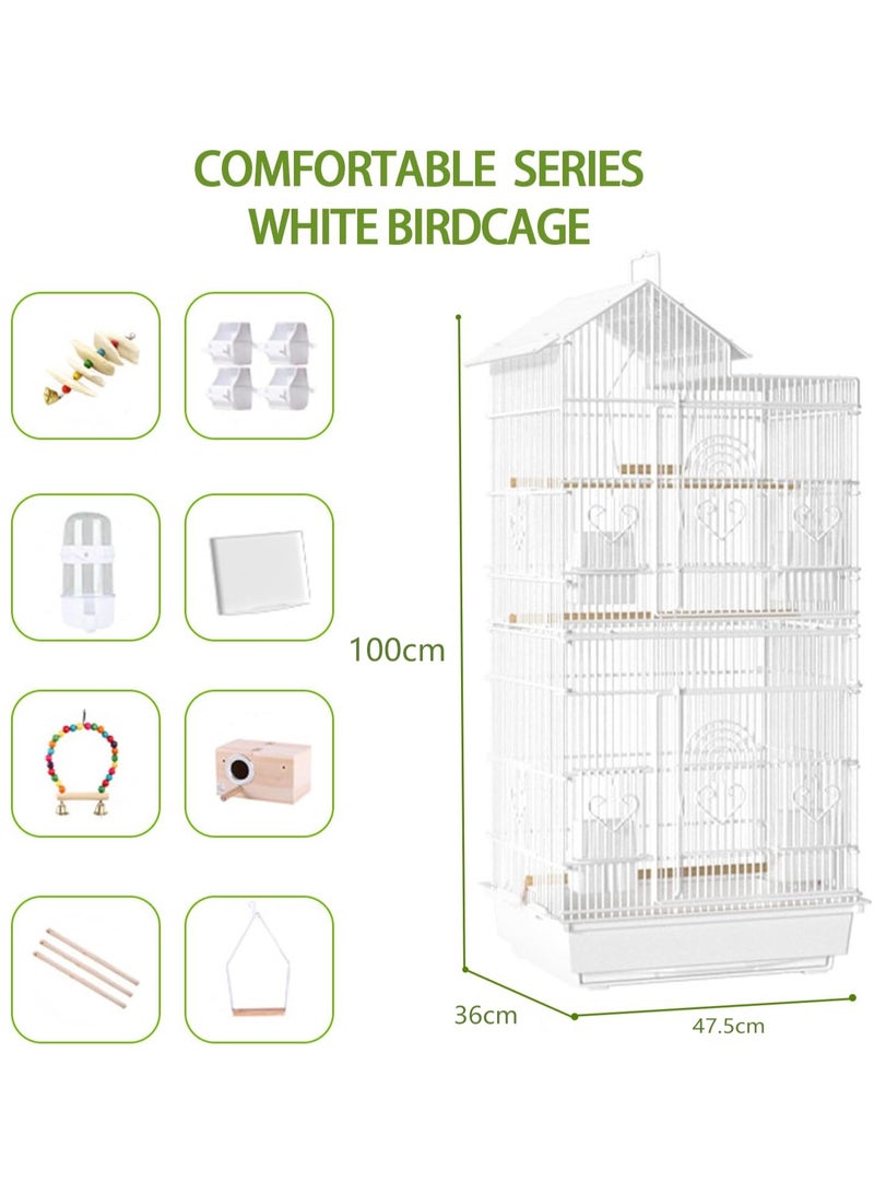 100cm Wrought Iron Bird Cage Open-Top Parrot Cage with Rolling Stand for Parakeets Cockatiels Budgies Parrotlets Lovebirds Canary Small-Sized Birds Parrots