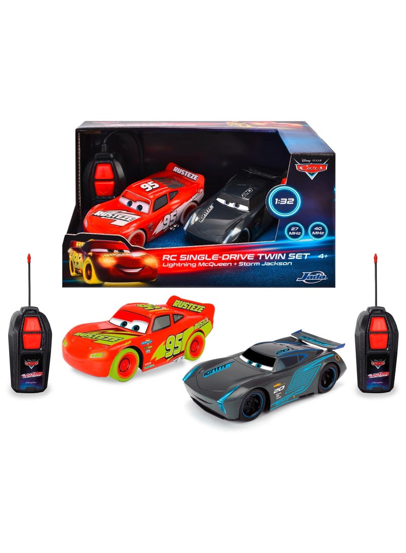 Lightning McQueen and Storm Jackson RC racers with glow effect