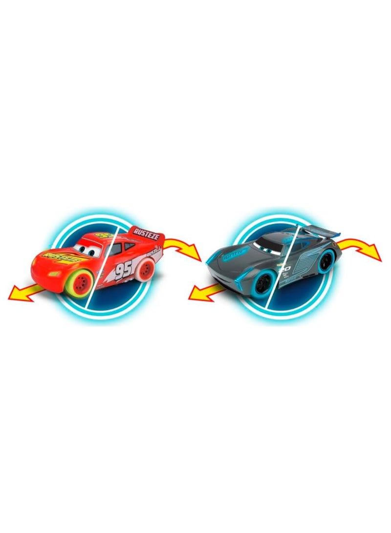 Lightning McQueen and Storm Jackson RC racers with glow effect