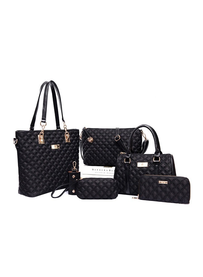 6 Piece Leather Tote Bag Set Black