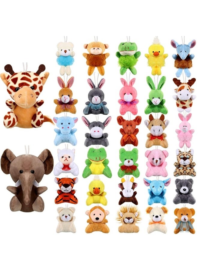 32 Pieces Mini Plush Animal Toys Safari Stuffed Toys Animals Cute Plush Keychain Animals Decoration for Birthday Teacher Student Award Themed Party Favors