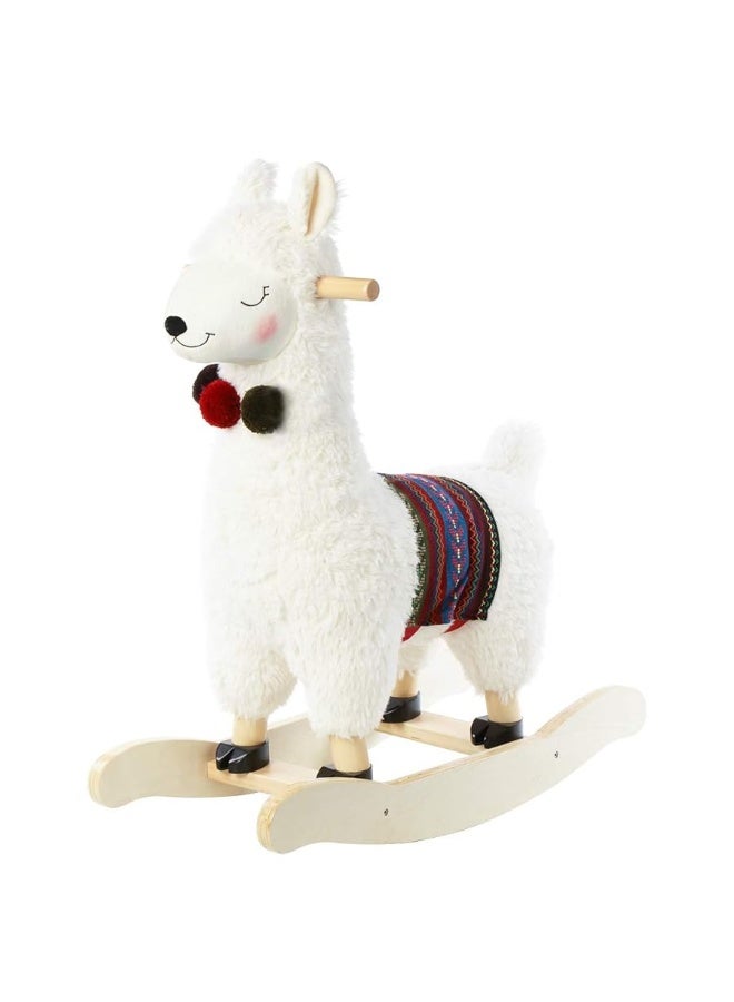 labebe - Baby Rocking Horse Wooden, Plush Stuffed Rocking Animals White, Kid Ride on Toys for 1-3 Years Old, Llama Rocking Horse for Girl&Boy, Toddler/Infant Rocker for Nursery, Kid Riding Toys/Horse