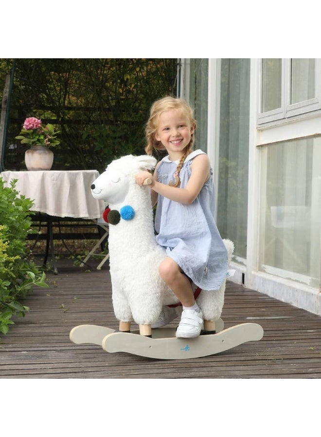 labebe - Baby Rocking Horse Wooden, Plush Stuffed Rocking Animals White, Kid Ride on Toys for 1-3 Years Old, Llama Rocking Horse for Girl&Boy, Toddler/Infant Rocker for Nursery, Kid Riding Toys/Horse