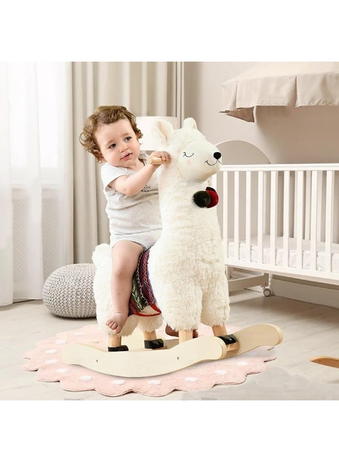 labebe - Baby Rocking Horse Wooden, Plush Stuffed Rocking Animals White, Kid Ride on Toys for 1-3 Years Old, Llama Rocking Horse for Girl&Boy, Toddler/Infant Rocker for Nursery, Kid Riding Toys/Horse