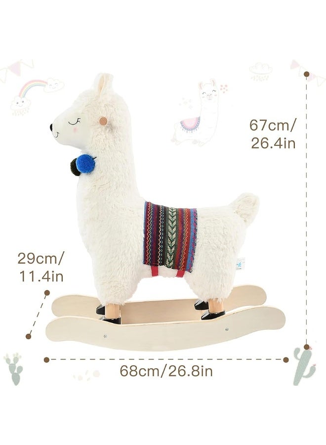 labebe - Baby Rocking Horse Wooden, Plush Stuffed Rocking Animals White, Kid Ride on Toys for 1-3 Years Old, Llama Rocking Horse for Girl&Boy, Toddler/Infant Rocker for Nursery, Kid Riding Toys/Horse