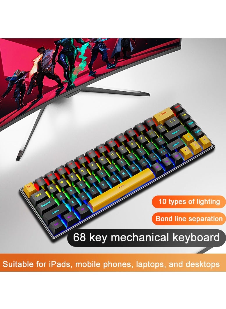 Wired 68-Keys RGB 60% mechanical Gaming Keyboard With Detachable Type-C Cable  Black and yellow