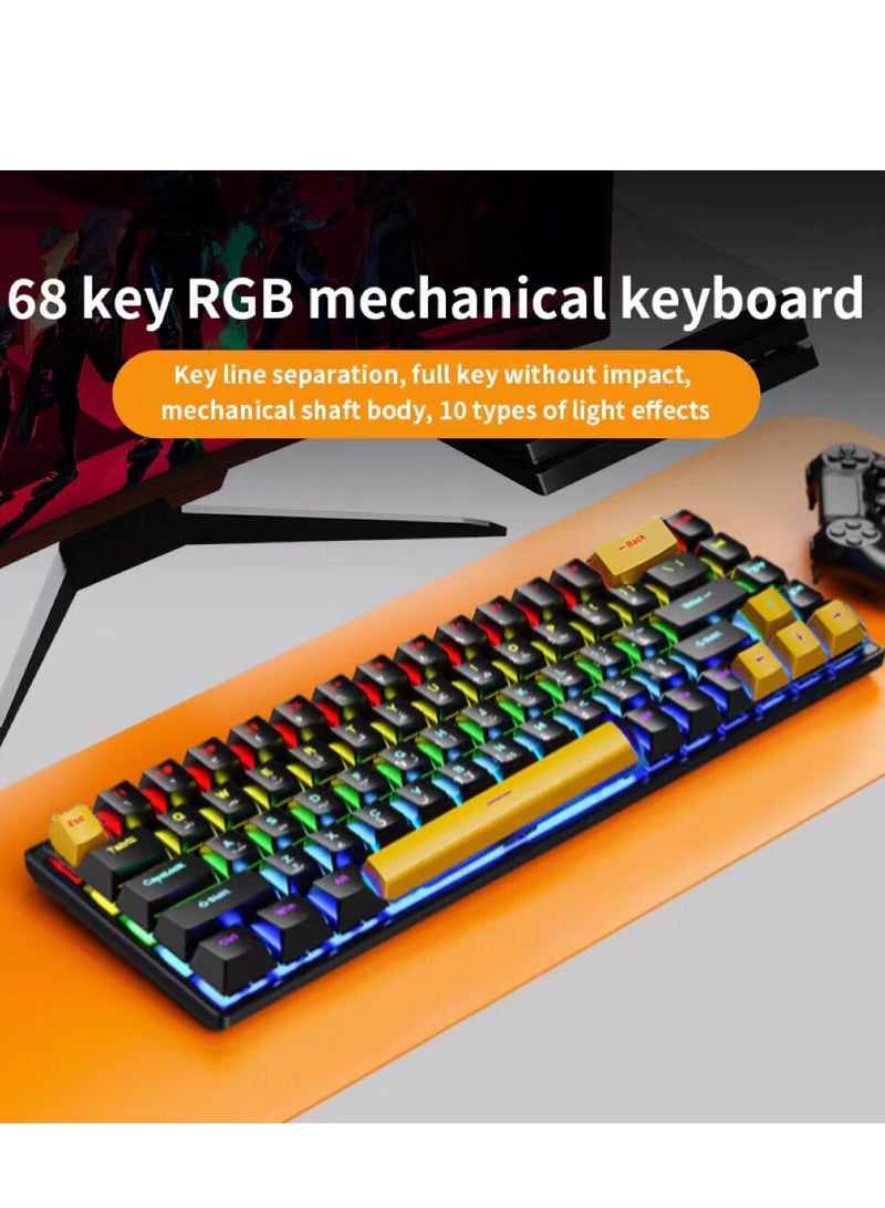 Wired 68-Keys RGB 60% mechanical Gaming Keyboard With Detachable Type-C Cable  Black and yellow