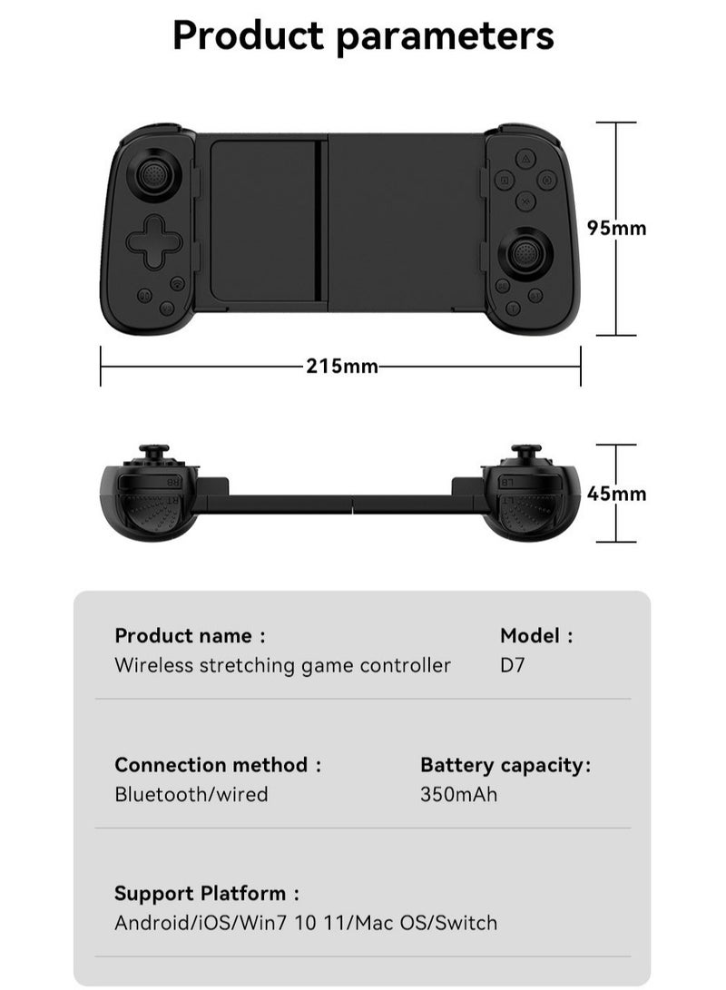 Hardcore Gamer Gamepad Wireless Stretching Bluetooth Gaming Controller Play Xbox PS4 PS5 console games Six Axis Hall Effect Joysticks support Android/iOS/Win7 10 11/Mac OS/Switch Black