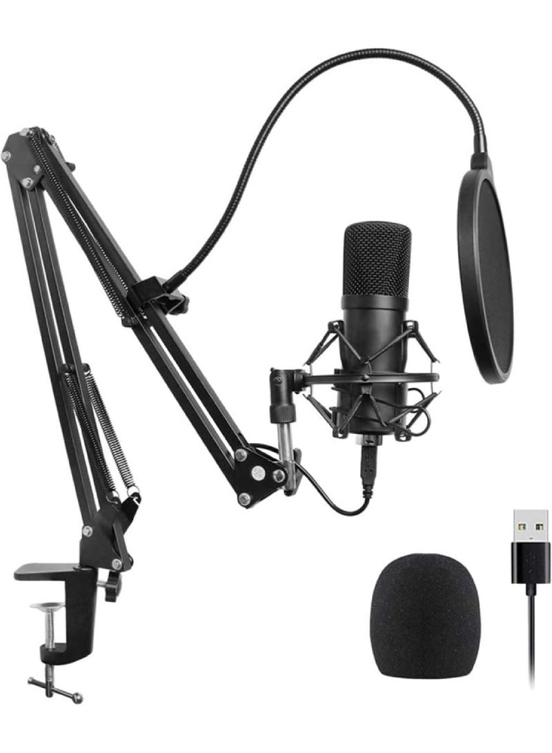 Professional Cardioid Studio Condenser Mic Include Adjustable Suspension Scissor Arm Stand, Shock Mount and Pop Filter for PC Karaoke,Gaming,Studio Recording & Broadcasting
