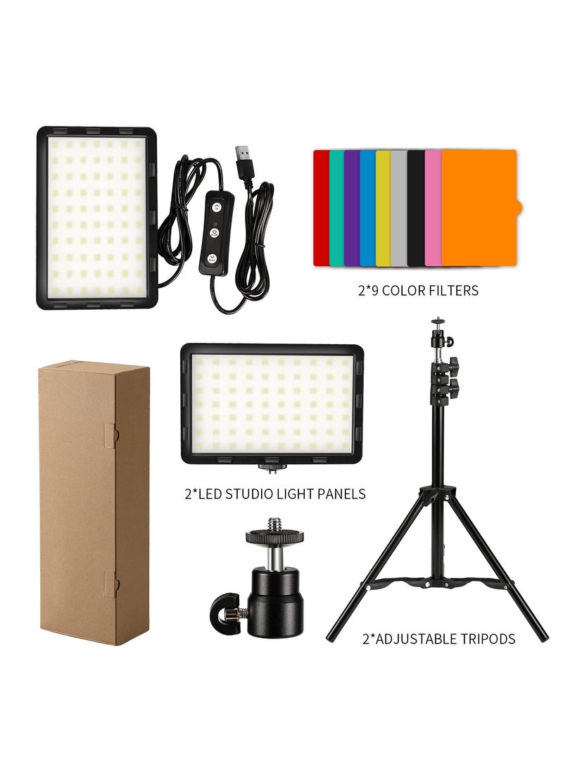 2 Pack Photography Video Lighting Kit LED Studio Streaming Lights 70 Beads Color Filter for Camera Photo Desktop Computer Conference Game Stream Portrait Shooting