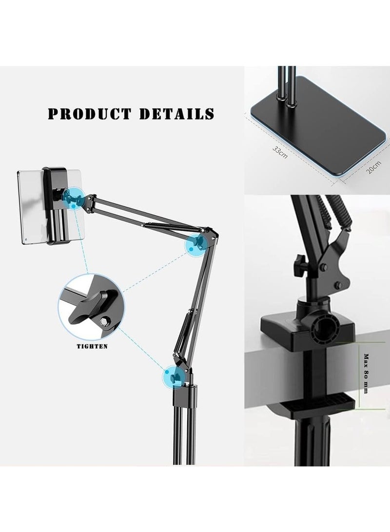 2 in 1 Tablet Stand Holder Adjustable for Bed Desk Phone Stand Holder Floor Stand for 4.6-11.9'' iPad, iPhone, Samsung Galaxy Tablet Black