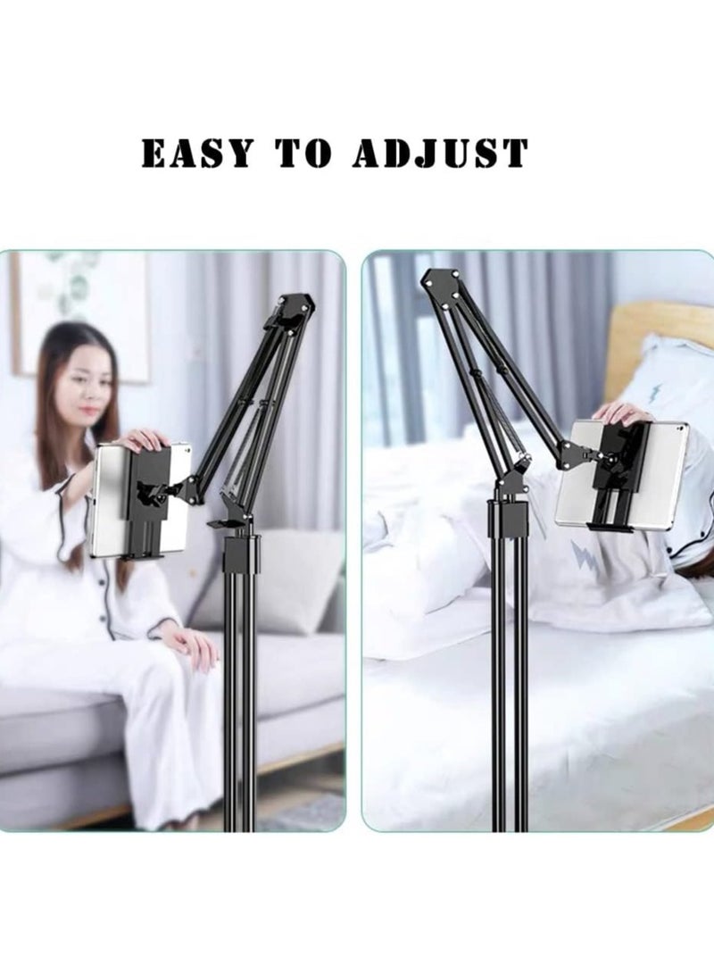 2 in 1 Tablet Stand Holder Adjustable for Bed Desk Phone Stand Holder Floor Stand for 4.6-11.9'' iPad, iPhone, Samsung Galaxy Tablet Black