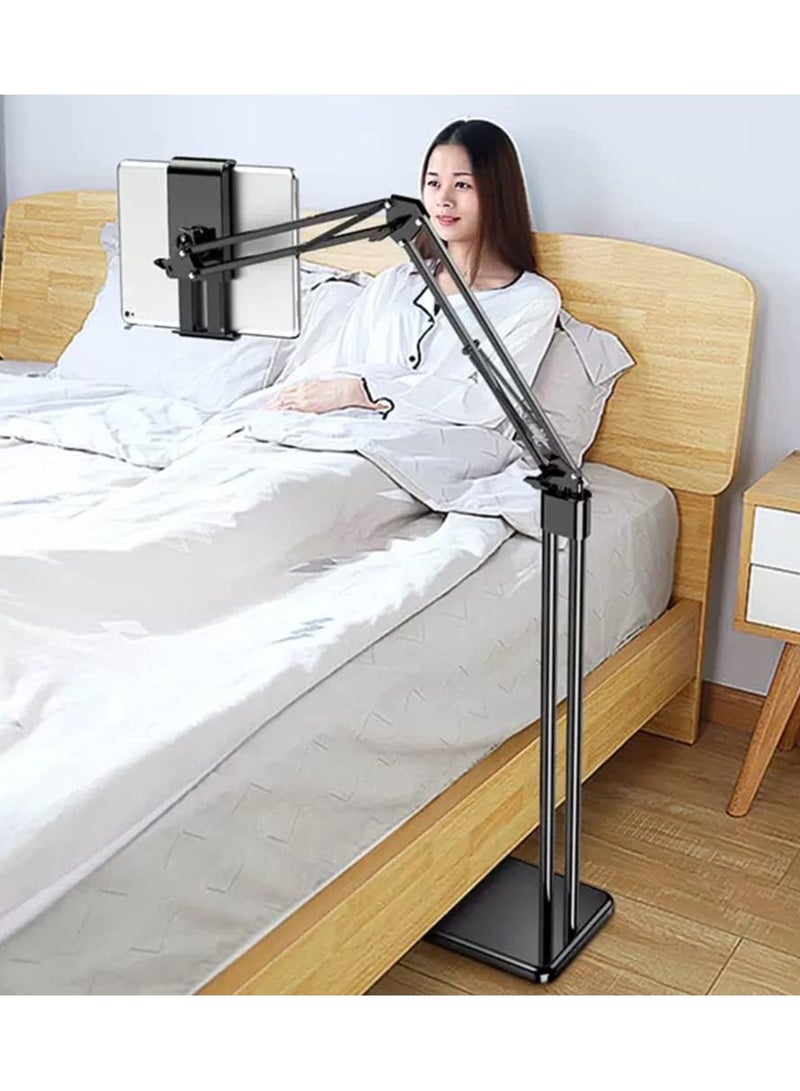 2 in 1 Tablet Stand Holder Adjustable for Bed Desk Phone Stand Holder Floor Stand for 4.6-11.9'' iPad, iPhone, Samsung Galaxy Tablet Black