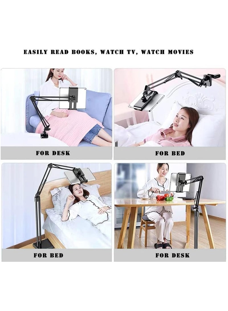 2 in 1 Tablet Stand Holder Adjustable for Bed Desk Phone Stand Holder Floor Stand for 4.6-11.9'' iPad, iPhone, Samsung Galaxy Tablet Black