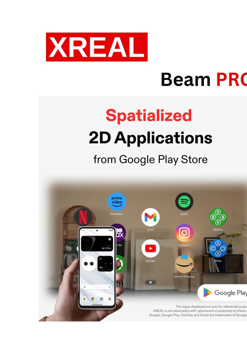 XREAL Beam Pro, The AR Glasses Spatial Computing Companion, 3D Cameras, Android 14, Supports All Google Play Store apps, Multiple Spatial Experiences for Movies, TV and Gaming, FHD 1080p (8G+256G)