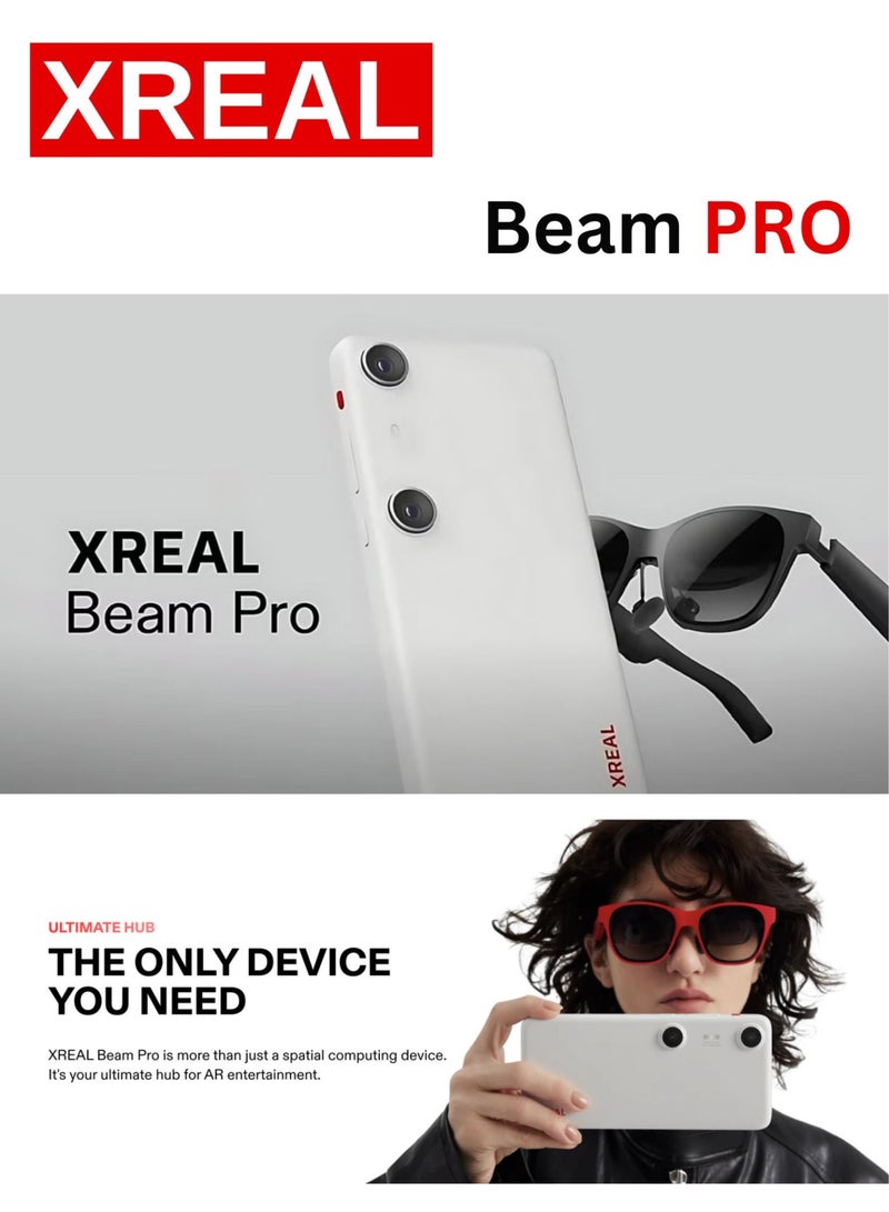 XREAL Beam Pro, The AR Glasses Spatial Computing Companion, 3D Cameras, Android 14, Supports All Google Play Store apps, Multiple Spatial Experiences for Movies, TV and Gaming, FHD 1080p (8G+256G)