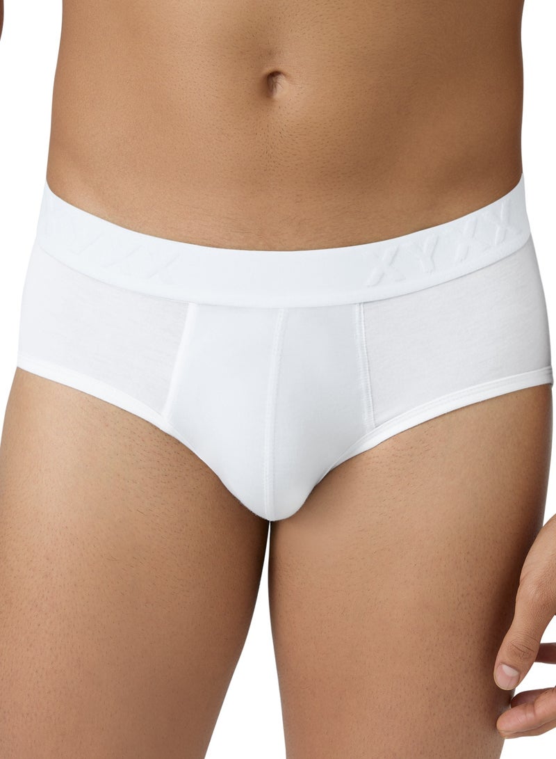 Men's Ace Micromodal Solid Antimicrobial Briefs Stretchable Breathable White Underwear With No Marks Waistband (Pack of 3)