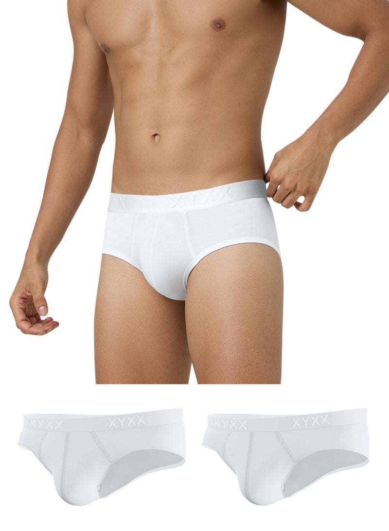 Men's Ace Micromodal Solid Antimicrobial Briefs Stretchable Breathable White Underwear With No Marks Waistband (Pack of 3)