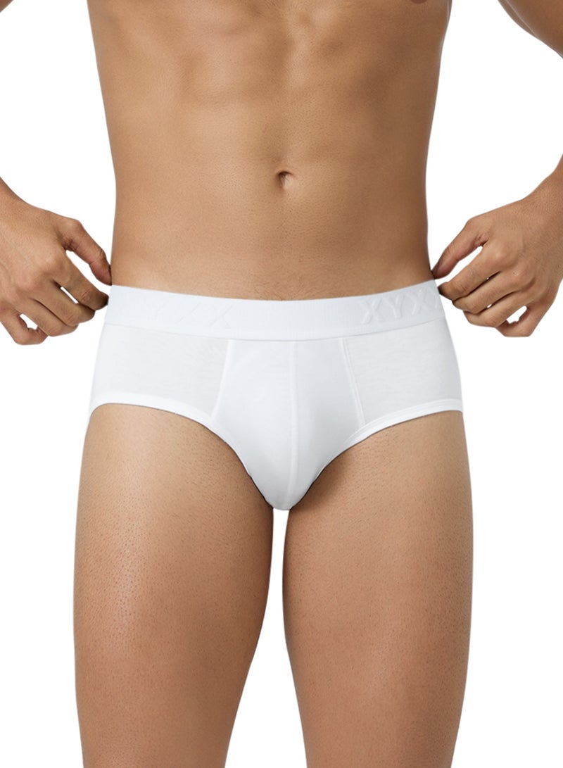 Men's Ace Micromodal Solid Antimicrobial Briefs Stretchable Breathable White Underwear With No Marks Waistband (Pack of 3)