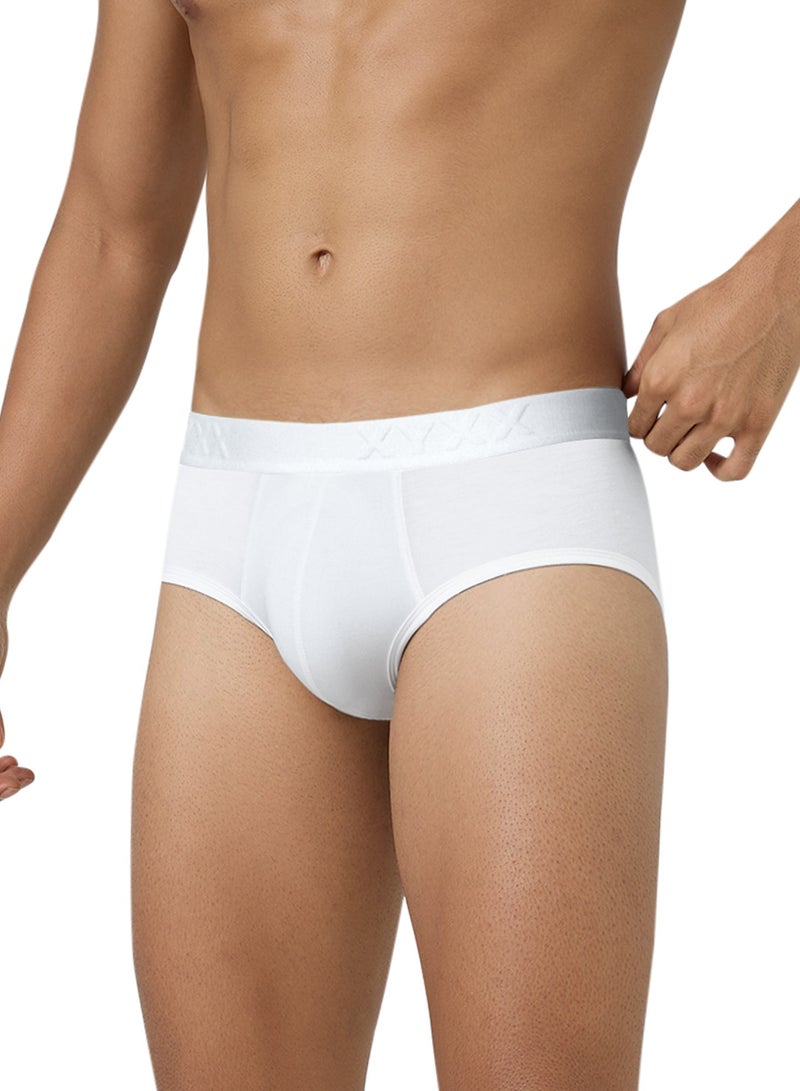 Men's Ace Micromodal Solid Antimicrobial Briefs Stretchable Breathable White Underwear With No Marks Waistband (Pack of 3)