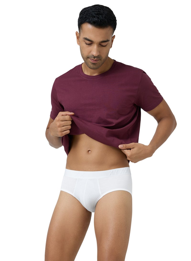 Men's Ace Micromodal Solid Antimicrobial Briefs Stretchable Breathable White Underwear With No Marks Waistband (Pack of 3)