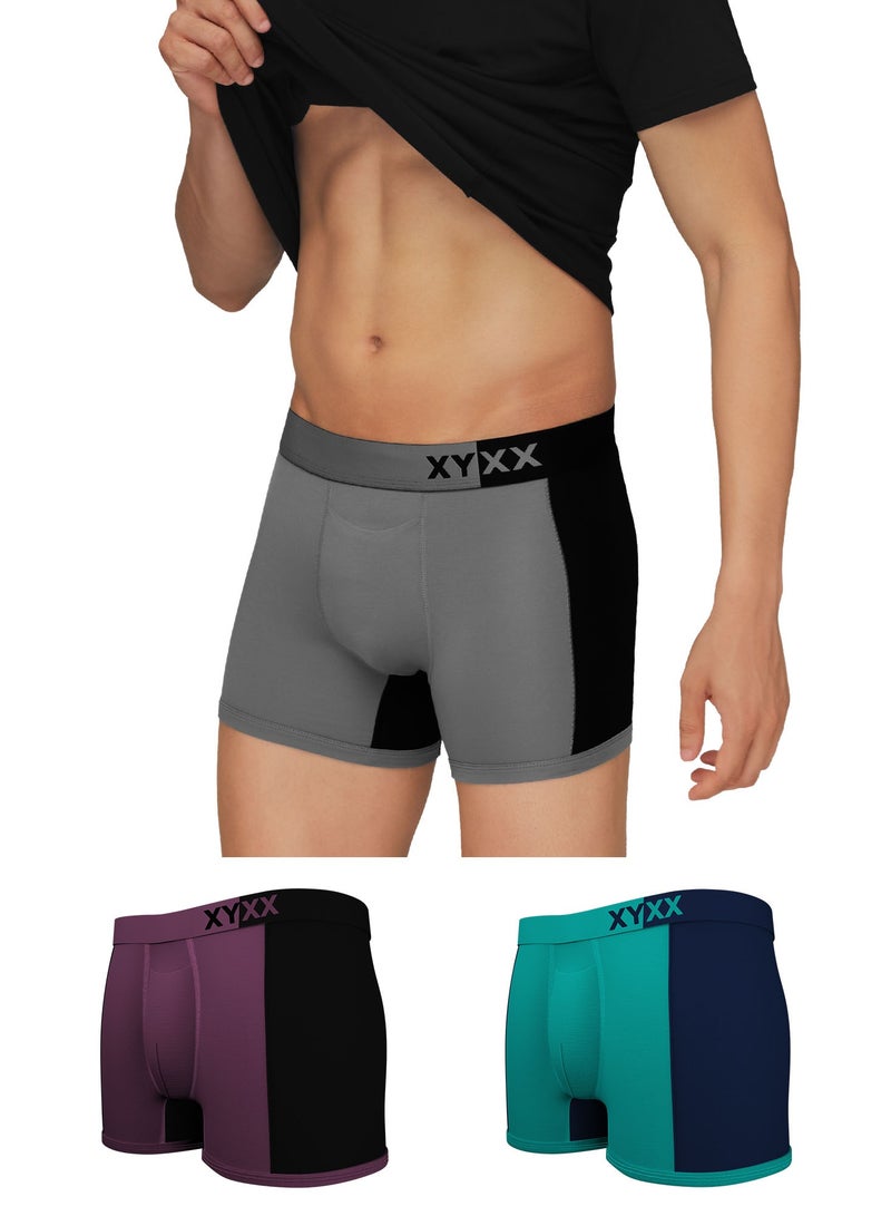 Pack of 3 Dualist Intellisoft Micro Modal Color Blocked Colorblock Men Trunk