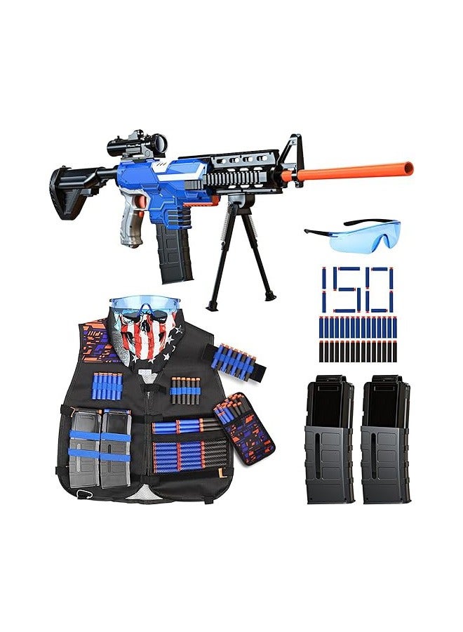 Toy Gun for Nerf Guns Bullets Automatic Sniper Rifle -3 Modes Toy Foam Blasters with Tactical Vest, Bipod, 2 Clips and 150 Darts, Electric Toys for Adults Boys Age 8-12 Gifts for Birthday .