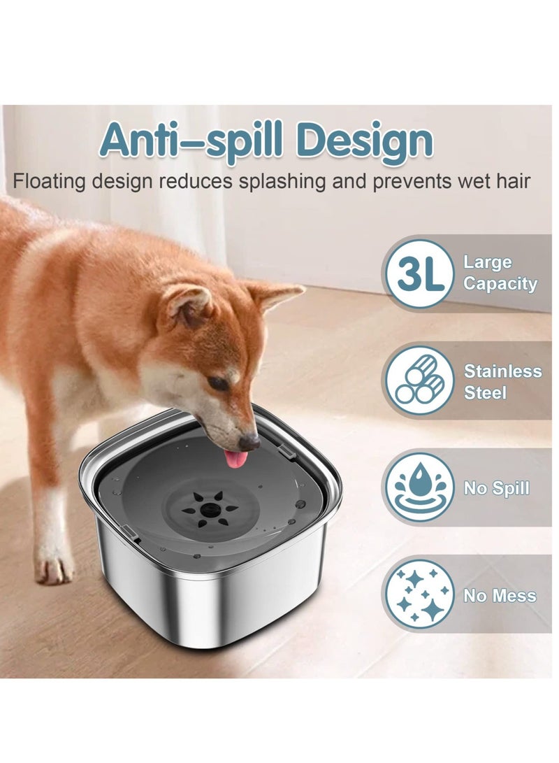 Dog Water Bowl, Large Capacity Dog Food Water, No Splash Water Bowl with Non-Slip Mat, Slow Water Bowl, Suitable for Dogs, Cats (3L)