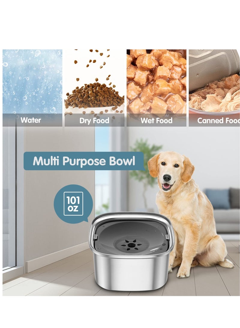 Dog Water Bowl, Large Capacity Dog Food Water, No Splash Water Bowl with Non-Slip Mat, Slow Water Bowl, Suitable for Dogs, Cats (3 L)