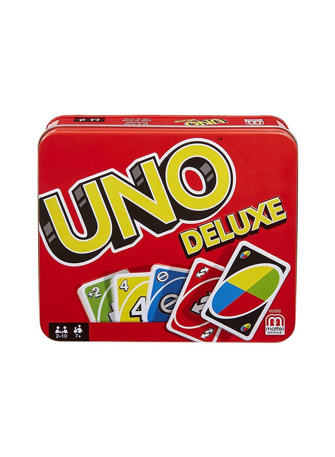 Original UNO Deluxe Classic Card Game - 112-Card Deck with Action Cards, Scoring Pad & Tin, for 2-10 Players, Ages 7+