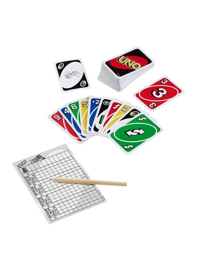 Original UNO Deluxe Classic Card Game - 112-Card Deck with Action Cards, Scoring Pad & Tin, for 2-10 Players, Ages 7+