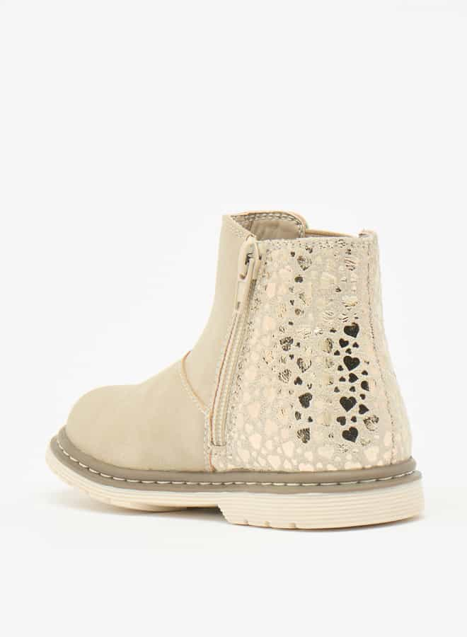 Girls Textured Ankle Boots with Zip Closure