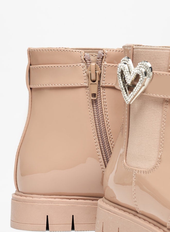 Girl's Heart Accent High Cut Boots with Zip Closure