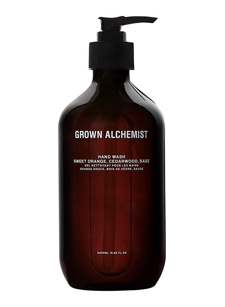 Grown Alchemist Invigorate Luxury Hand Wash Orange Cedarwood Sage Organic Hand Soap Natural Vegan Bioactive Botanicals for Sensitive Skin Moisturising Hydrating Liquid Gel Handwash 500 ml