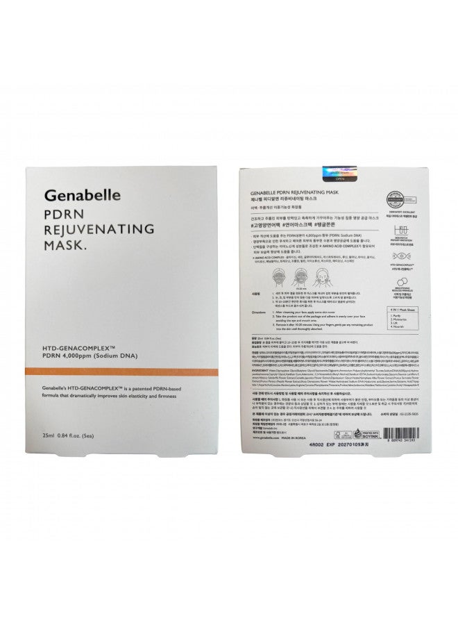 Genabelle PDRN Rejuvenating Mask Sheet - Lightweight Brightening & Toning Mask Sheet wth PDRN, Niacinamide, Hyaluronic Acid, To Deeply Hydrate, Cool, and Visibly Plump the Skin, 0.84 fl oz* 5ea